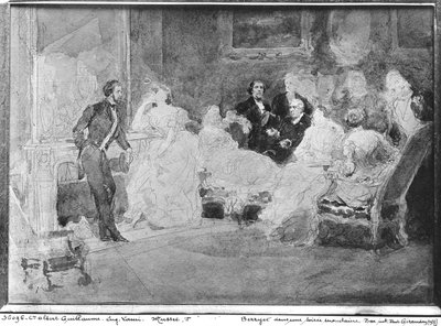 Alfred de Musset, Eugene Delacroix, and Pierre Antoine Berryer at a Society Evening by Eugene Louis Lami